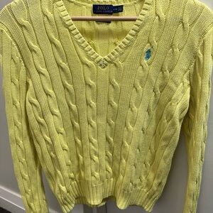 Polo by Ralph Lauren Lemon Yellow Cable Knit V-Neck Sweater